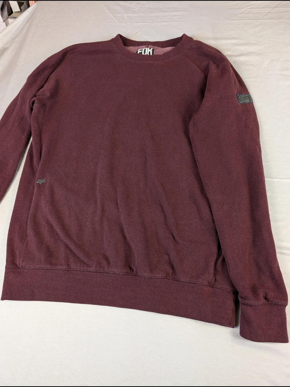 Y2K Fox Crew Neck‎ Moto Sweatshirt Men's L Maroon Front Pocket Metal Logo